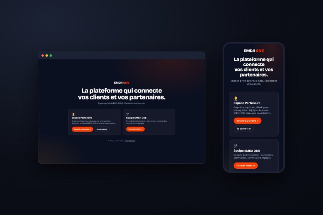 Capture réelle de la plateforme de gestion partenaires EMDJI ONE